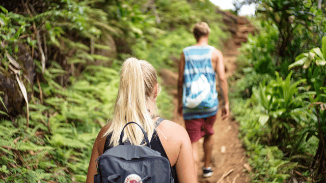 A couple going on a hike.
